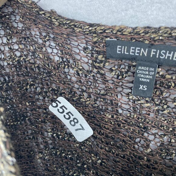 EILEEN FISHER Sweater XS Wrapped Sparkle Pullover Short Sleeve Brown Gold - Picture 14 of 14